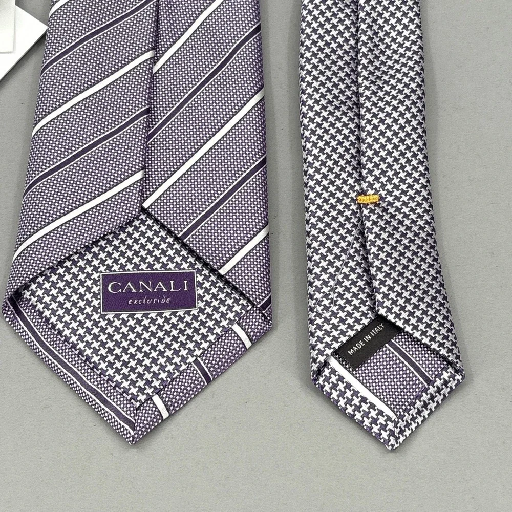 Canali Tie‎ Mens Purple Jacquard Stripe 100% Silk Made Italy Woven Necktie NEW